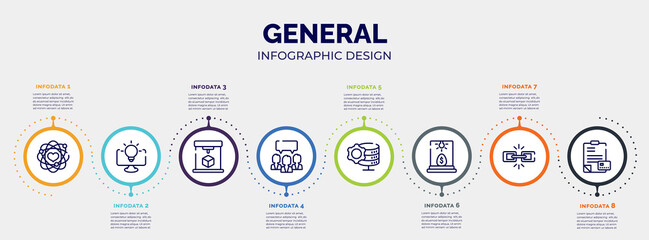 Wall Mural - infographic for general concept. vector infographic template with icons and 8 option or steps. included core values, business intelligence, 3d printing, group opinion, data engineering, business