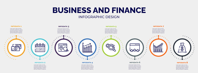 Poster - infographic for business and finance concept. vector infographic template with icons and 8 option or steps. included big paper bill, calendar event, place optimizer, seo performance, keyword search,