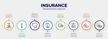 Infographic For Insurance Concept. Vector Infographic Template With Icons And 8 Option Or Steps. Included Broken Arm, Medical Syringe, Medicine For Heart, Molar, Heart Beats, Checked List, 2 Pills,