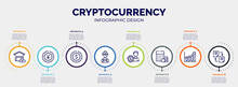 Infographic For Cryptocurrency Concept. Vector Infographic Template With Icons And 8 Option Or Steps. Included Wholesaler, Yen, Dollar Coin, Miner, Personal Security, Budgeting, Rise, Distributed