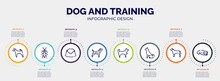 Infographic For Dog And Training Concept. Vector Infographic Template With Icons And 8 Option Or Steps. Included Airedale, Null, Pet Dish, Beagle, Husky, Akitas, Bullmastiff, Dog Sleeping Editable