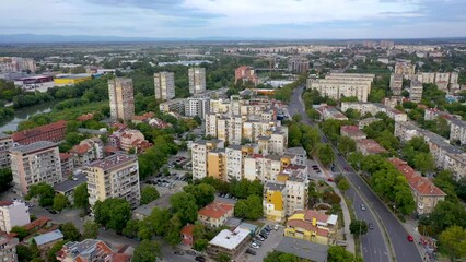 Wall Mural - Aerial drone video of Plovdiv city, Bulgaria, 4k footage