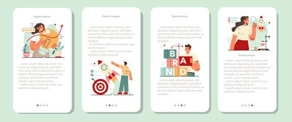 Poster - Product manager mobile application banner set. Business project development