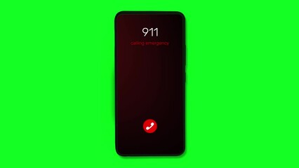 Poster - Emergency Call Number Dialing on Mobile Screen 4K Animation with Green Screen for Keying. 911 emergency number calling animation