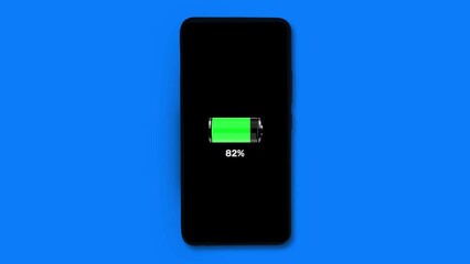 Poster - Fast Charging Mobile Battery with Solid Blue Color Screen for Keying. 4K Mobile Screen Showing battery charging
