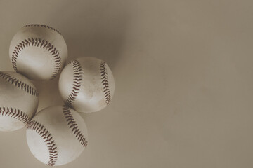Poster - Vintage style baseball background with balls closeup for sport by copy space.