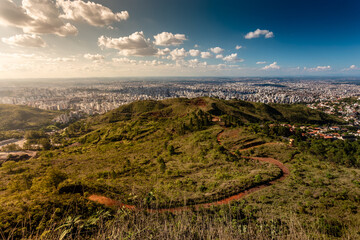 City of Belo Horizonte seen from the top of the Mangabeiras viewpoint during a beautiful sunny day. Capital of Minas Gerais, Brazil.