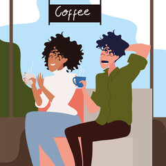 Poster - couple with cups of coffee