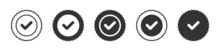 Profile Verification Check Marks Icons. Stickers With Tick. Vector Illustration.