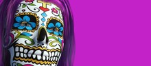 A Beautiful View Of 3d Illustration With Mexican Skull Painting On A 3d Model. Gradient Background.