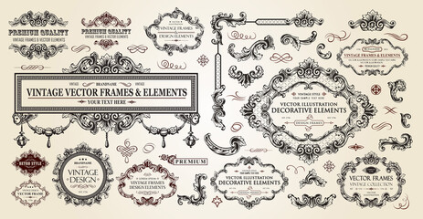 Vintage frames collection. Luxury classic vignettes, borders, labels and monograms isolated on a white background. Decorative calligraphic elements for certificates, posters and cards in retro style.