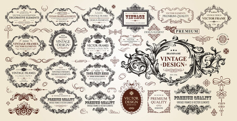 vintage frames collection. luxury classic vignettes, borders, labels and monograms isolated on a whi