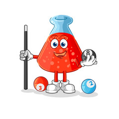 chemical tube plays billiard character. cartoon mascot vector