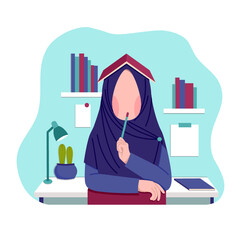 Wall Mural - Hijab student sitting on study desk