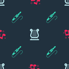 Canvas Print - Set Music note, tone, Ancient Greek lyre and Audio jack on seamless pattern. Vector