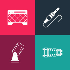 Poster - Set pop art Xylophone, Microphone, Audio jack and Guitar amplifier icon. Vector