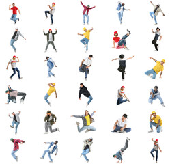 Wall Mural - Set of male hip-hop dancers isolated on white