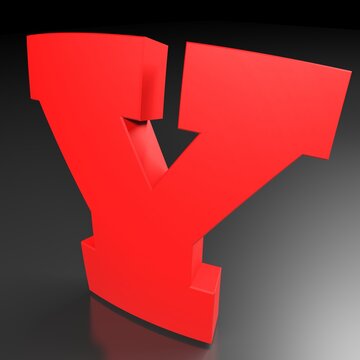 Y red alphabetic letter standing on black surface - 3D rendering illustration