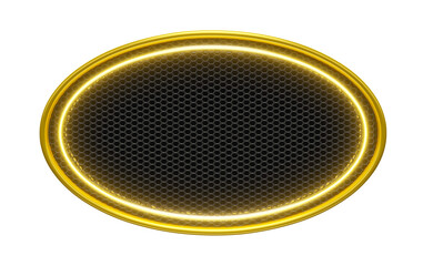 Wall Mural - Gold neon round frame in grid 3d render