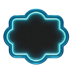 Wall Mural - Frame with blue neon ripples in grid 3d render