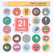 Icon Set Meat. Suitable For Food. Color Mate Style. Simple Design Editable. Design Template Vector. Simple Illustration