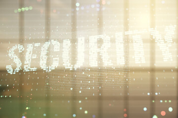 Poster - Virtual cyber security creative concept on abstract empty interior background. Double exposure