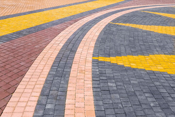 Wall Mural - Perspective View of Brick floor on The Ground for Street Road. Sidewalk, Driveway, Pavers, Pavement in Vintage Design Flooring colorful Pattern Texture Background