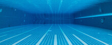 Underwater Photo Of The Swimming Pool Blue Swimming Pool For Activities, Exercise And Health Care With Swimming Sports.