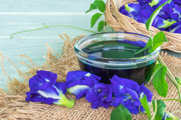 Butterfly pea flower juice drink.