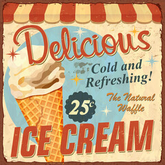 Wall Mural - Vintage Ice Cream metal sign.Retro poster 1950s style.