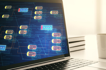 Poster - Modern computer monitor with abstract programming language, research and development concept. 3D Rendering