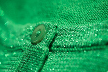 Close Up Of A Green Wool Collar Of Cardigan And Button