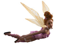 3D Fairy Girl With Yellow Hair And Wings In Pink