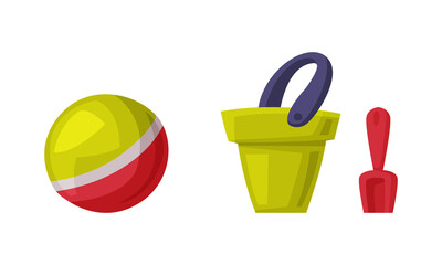 Sticker - Pail and Spade as Colorful Kids Toy Vector Set