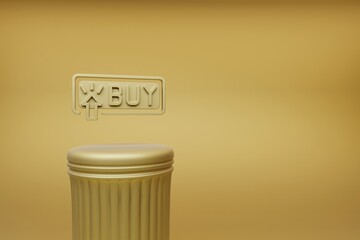 Aufkleber - Beautiful abstract illustrations Golden Buy Button symbol icons on a golden column and wonderful background. 3d rendering illustration. Background pattern for design. Online Shopping