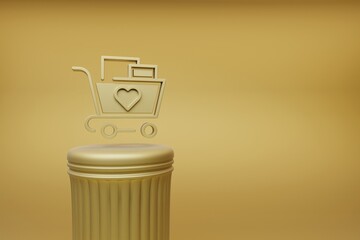 Aufkleber - Beautiful abstract illustrations Golden Shopping Cart And Heart symbol icons on a golden column and wonderful background. 3d rendering illustration. Background pattern for design. Online Shopping