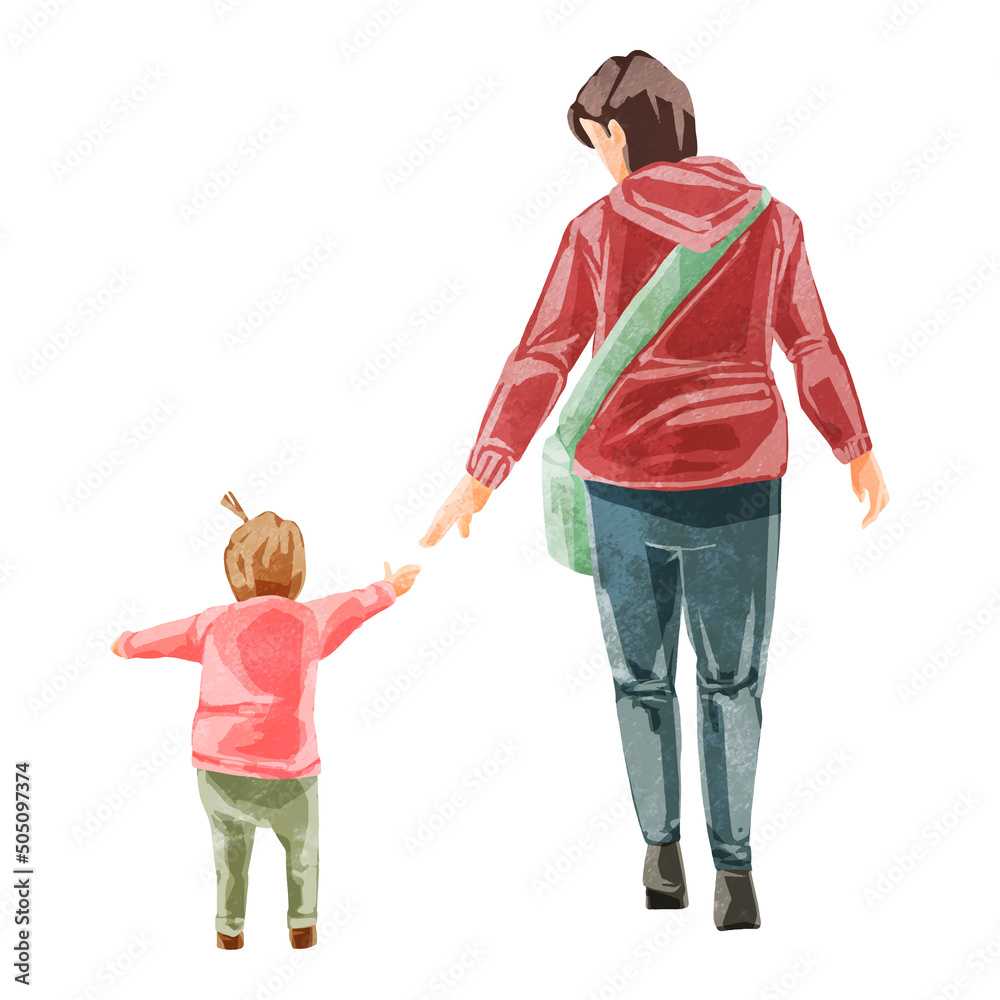 散歩する親子の手描き水彩風イラスト の Stock ベクター | Adobe Stock