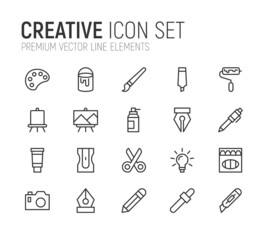 Poster - Simple line set of creative icons.