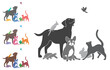 Vector illustration with a group of pets for your design. Black and white and four color options. All animals are drawn separately - you can move, delete some of them