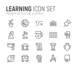 Poster - simple line set of learning icons.