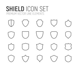 Poster - Simple line set of shield icons.