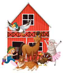 Sticker - Farming theme with farmer and animals