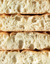Focaccia Slices Close Up. Sourdough Bread Interior