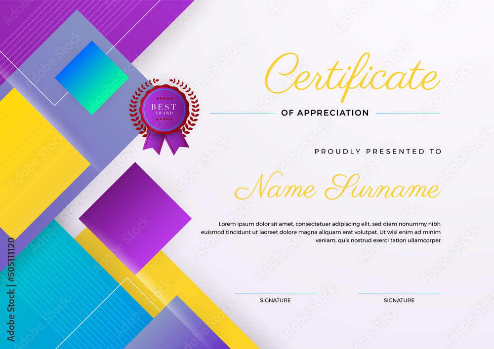 Certificate of appreciation template, colorful and blue red orange ...