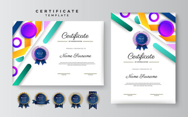 Set of realistic element abstract colorful certificate design template