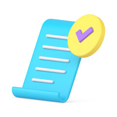 Poster - Blue glossy curved paper blank successful confirmed to do list task 3d icon realistic vector