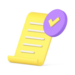 Poster - Confirmed approved document curved paper yellow sheet text information 3d icon realistic vector
