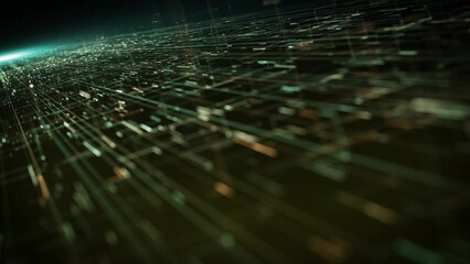 Poster - Hitech Space Scifi Network Landcape Background/ 4k animation of an abstract digital data business technology landscape including connected lines and numbers with depth of field shifting and seamless l