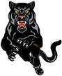 Panther jump in the front view. Angry roaring black leopard. Front view. Isolated tattoo style vector illustration