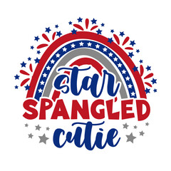 Wall Mural - Star spangled cutie - Happy Independence Day, lettering design illustration. Good for advertising, poster, announcement, invitation, party, T shirt print.